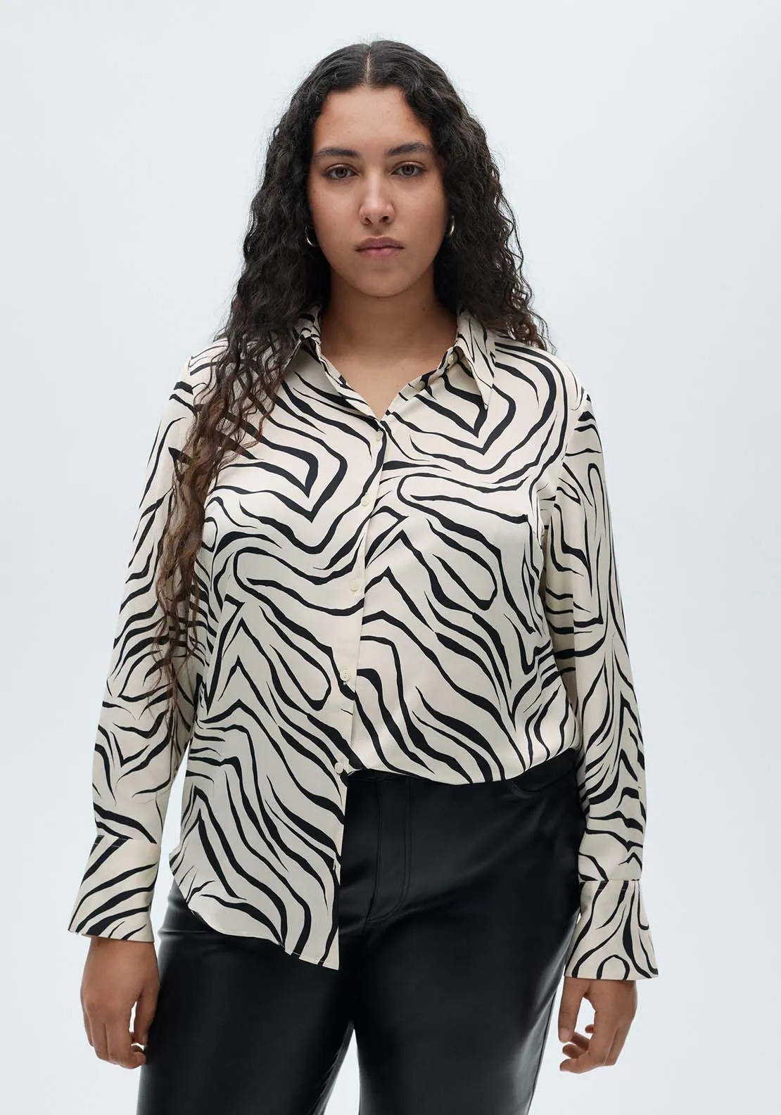 Satin print shirt - Light Beige