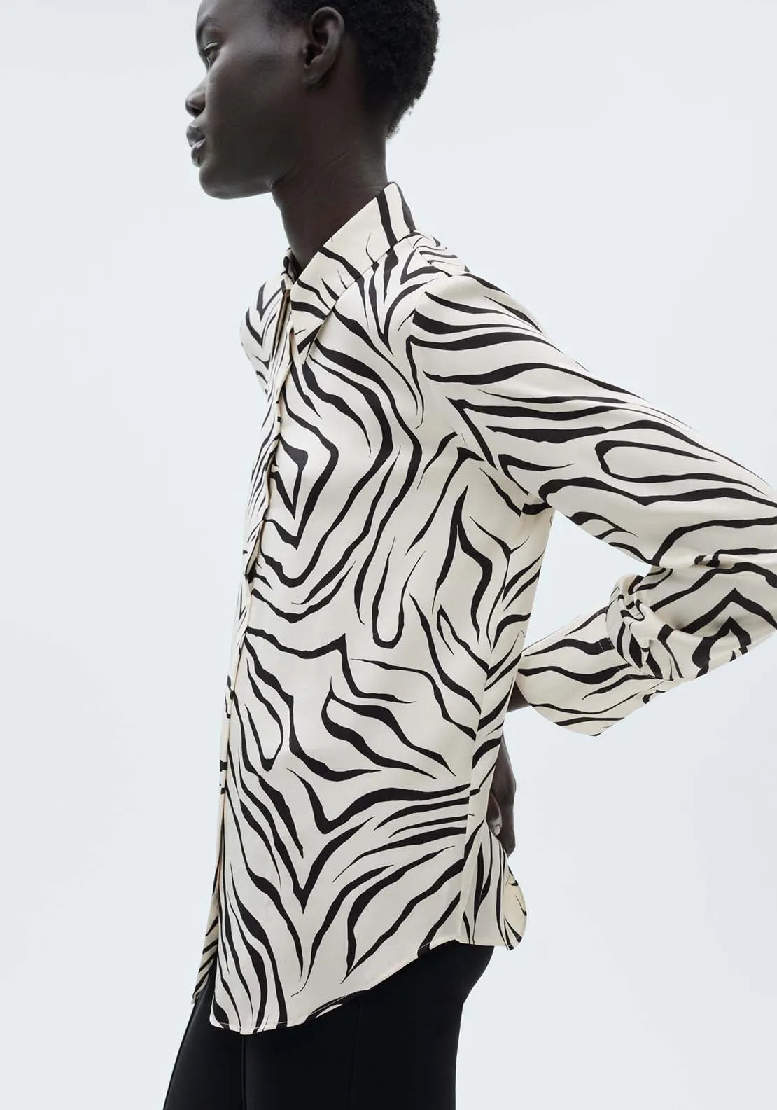Satin print shirt - Light Beige