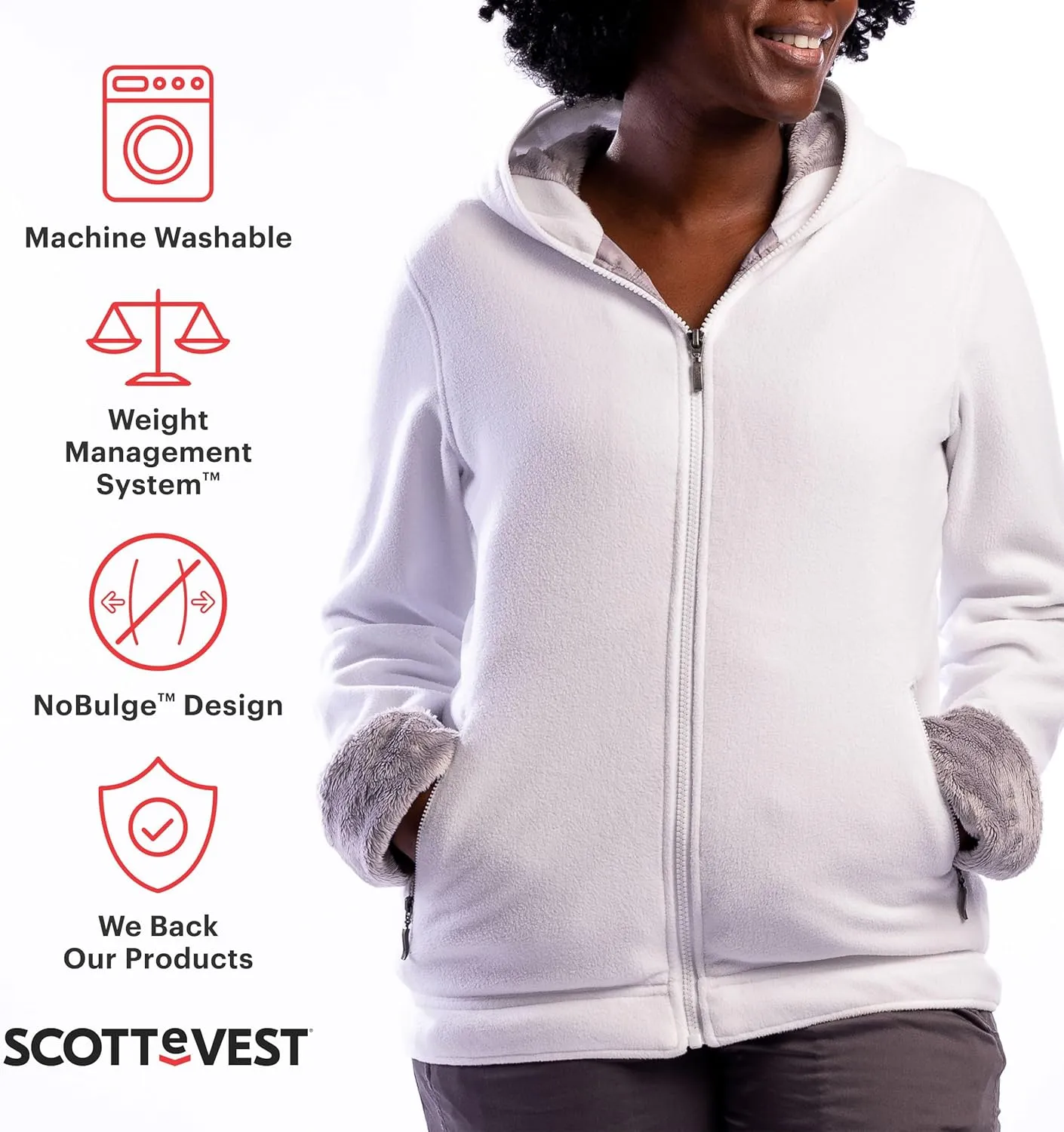 SCOTTeVEST Hoodie for Women - 14 Hidden Pockets - Warm Fleece Zip Up Sweatshirt for Travel & More