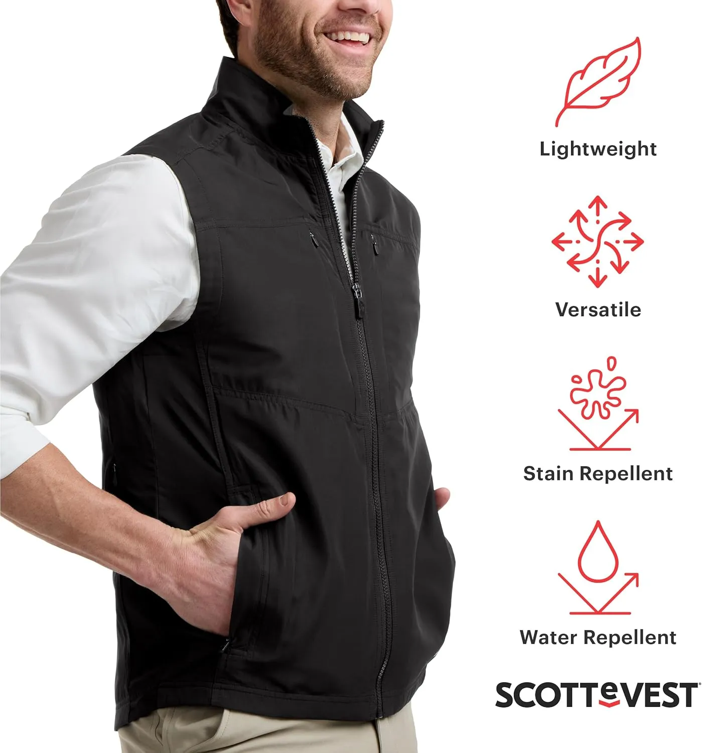SCOTTeVEST LightEST Vest for Men - 16 Hidden Pockets - Lightweight Water Repellent for Travel & More