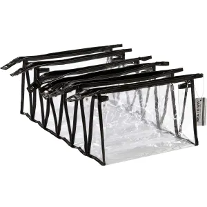 Sea Team 6-Pack Transparent Waterproof Cosmetic Bags with Zipper, Clear Vinyl Plastic Makeup Bags, Portable Travel Toiletry Pouch, Organizer, Pencil Case (Black, Large/10.4")