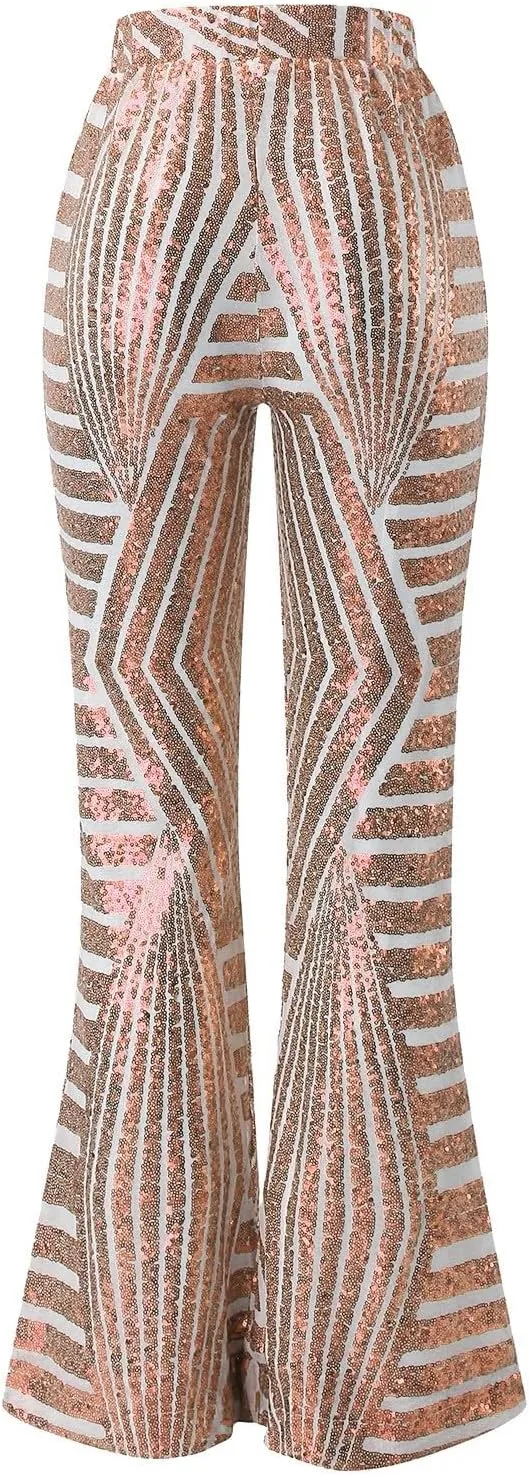 Sequin Pants for Women Women Sequins Wide Leg Pants Fashion Shiny Hight Waist Flared Trousers Dance Long Pants New
