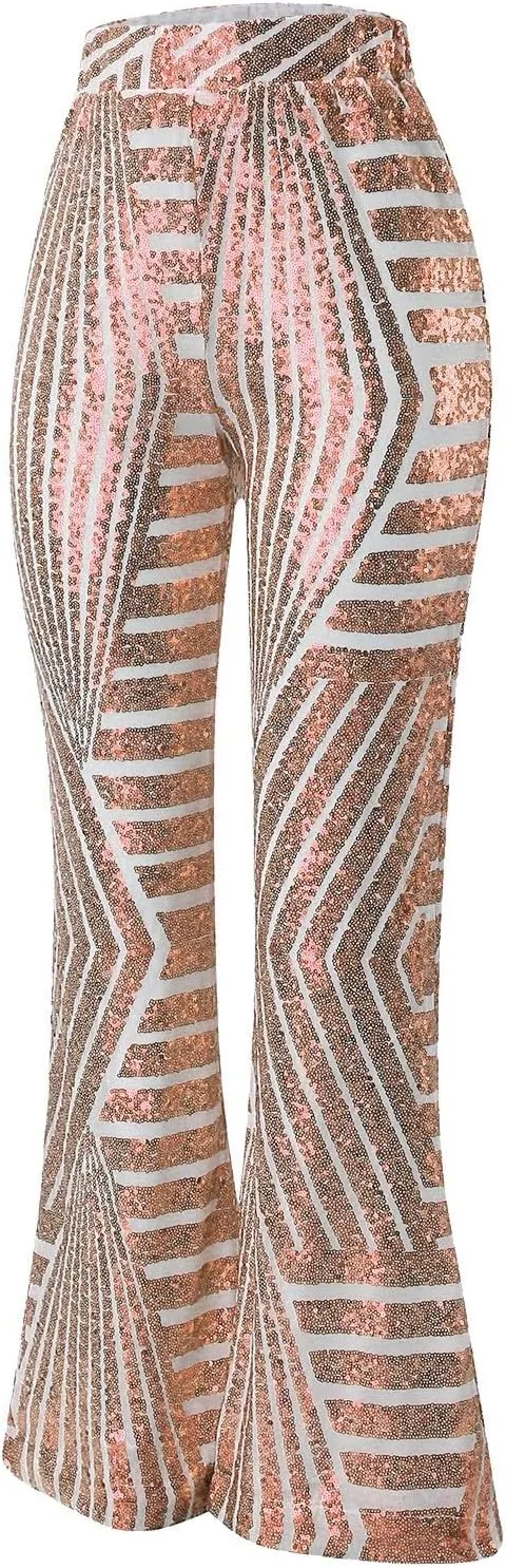 Sequin Pants for Women Women Sequins Wide Leg Pants Fashion Shiny Hight Waist Flared Trousers Dance Long Pants New
