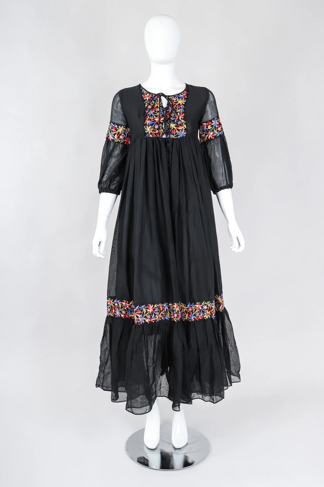 Sheer Embroidered Peasant Dress