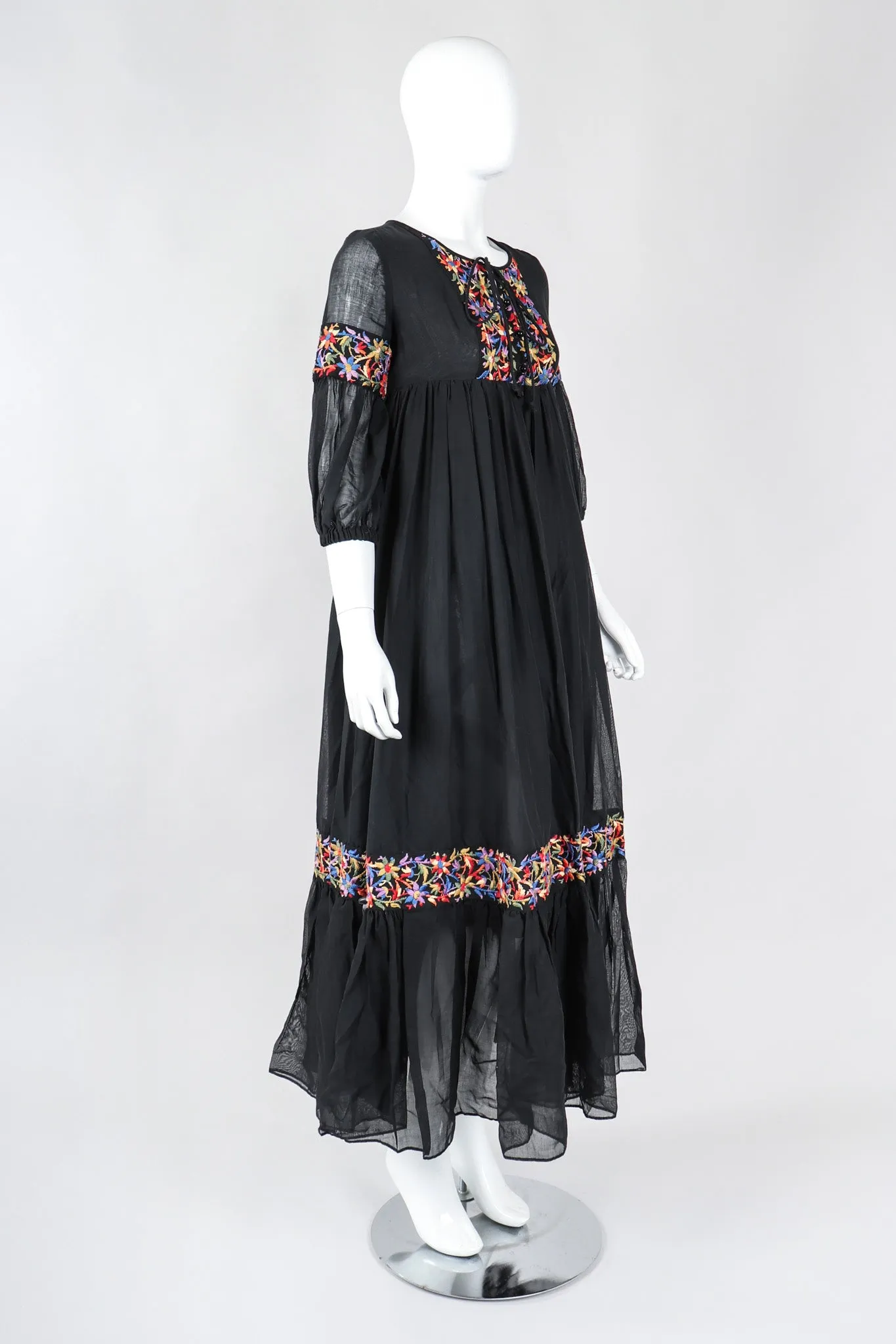 Sheer Embroidered Peasant Dress