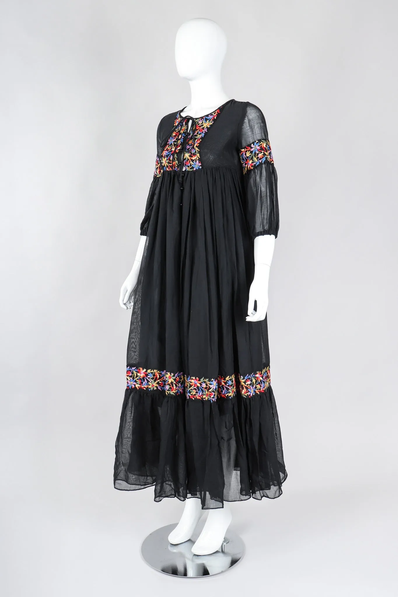 Sheer Embroidered Peasant Dress