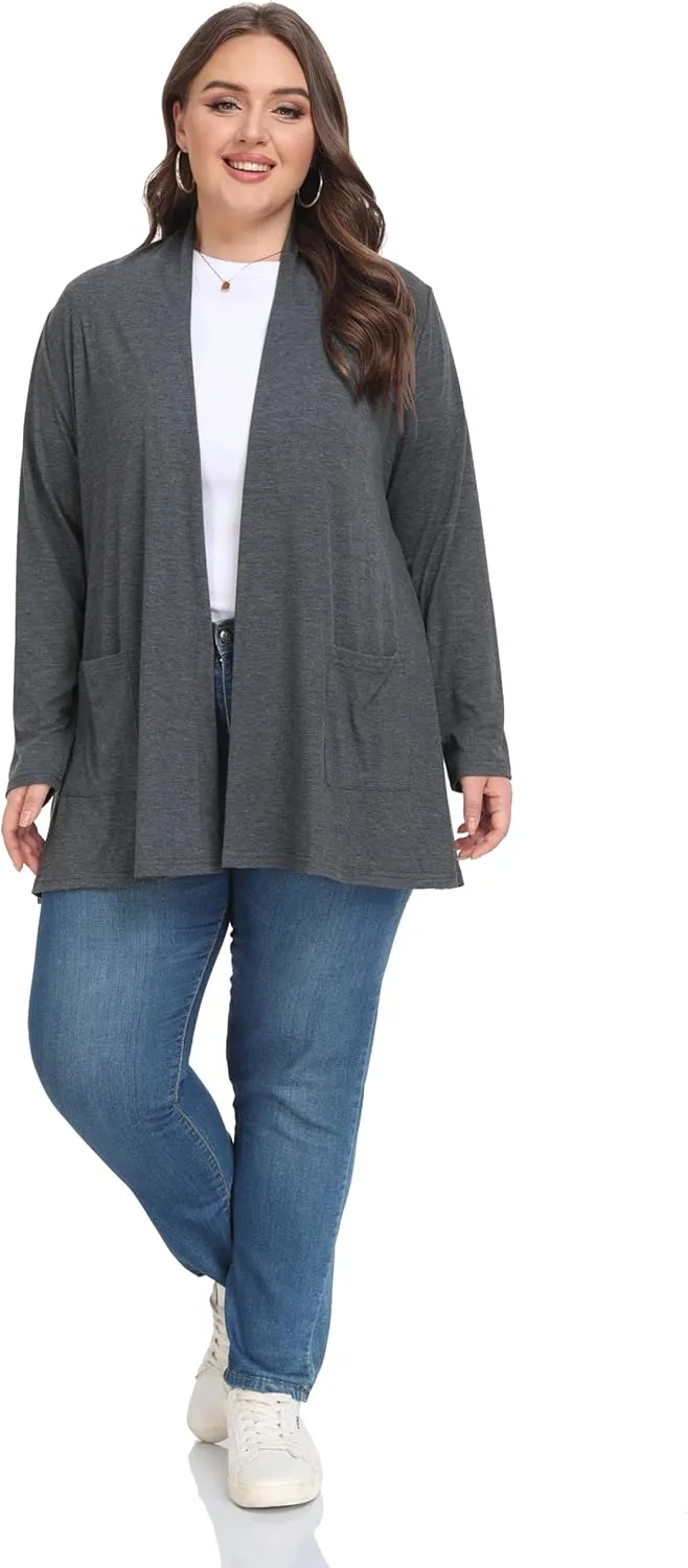 Shiaili Long Plus Size Cardigans for Women Easy to Wear Open Front Clothing