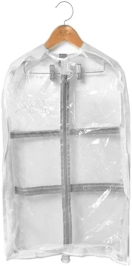 SHORT Garment Bag 18" x 27" with Gusset - White Gusset/Clear by Closet Trolley
