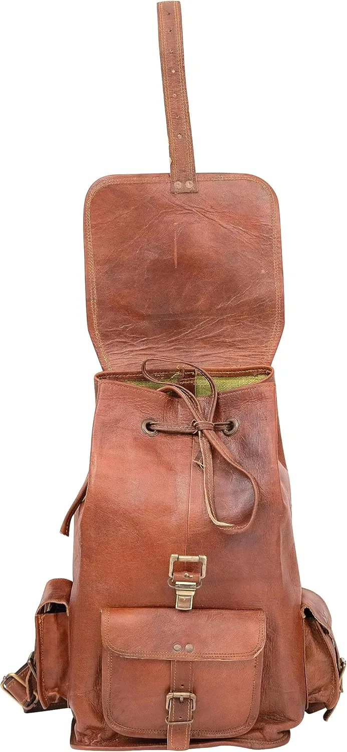 Shy Shy Let's Touch The Sky Rustic Vintage Leather Backpack Travel Rucksack knapsack Daypack Bag for Men Women Brown (22 inch)