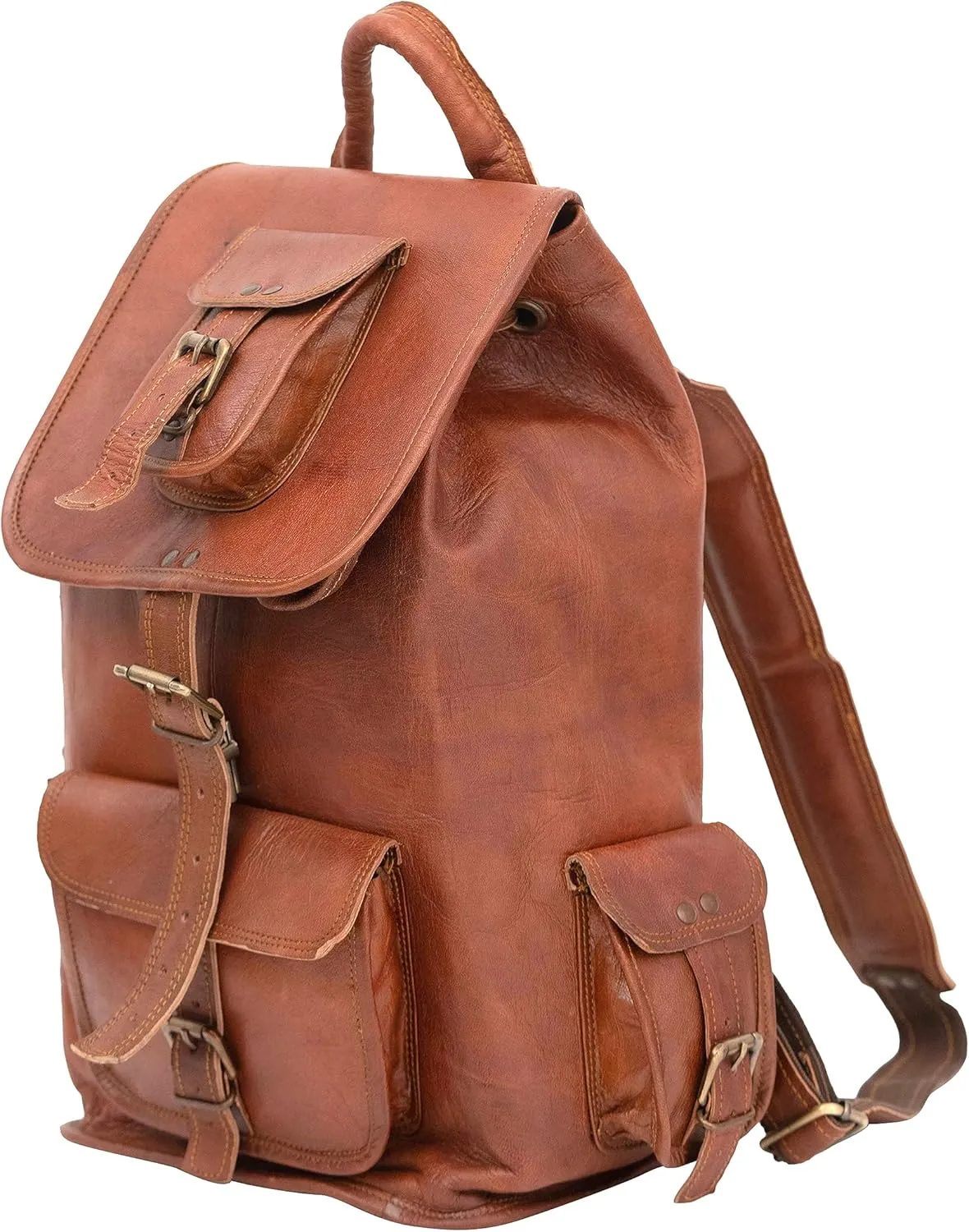 Shy Shy Let's Touch The Sky Rustic Vintage Leather Backpack Travel Rucksack knapsack Daypack Bag for Men Women Brown (22 inch)