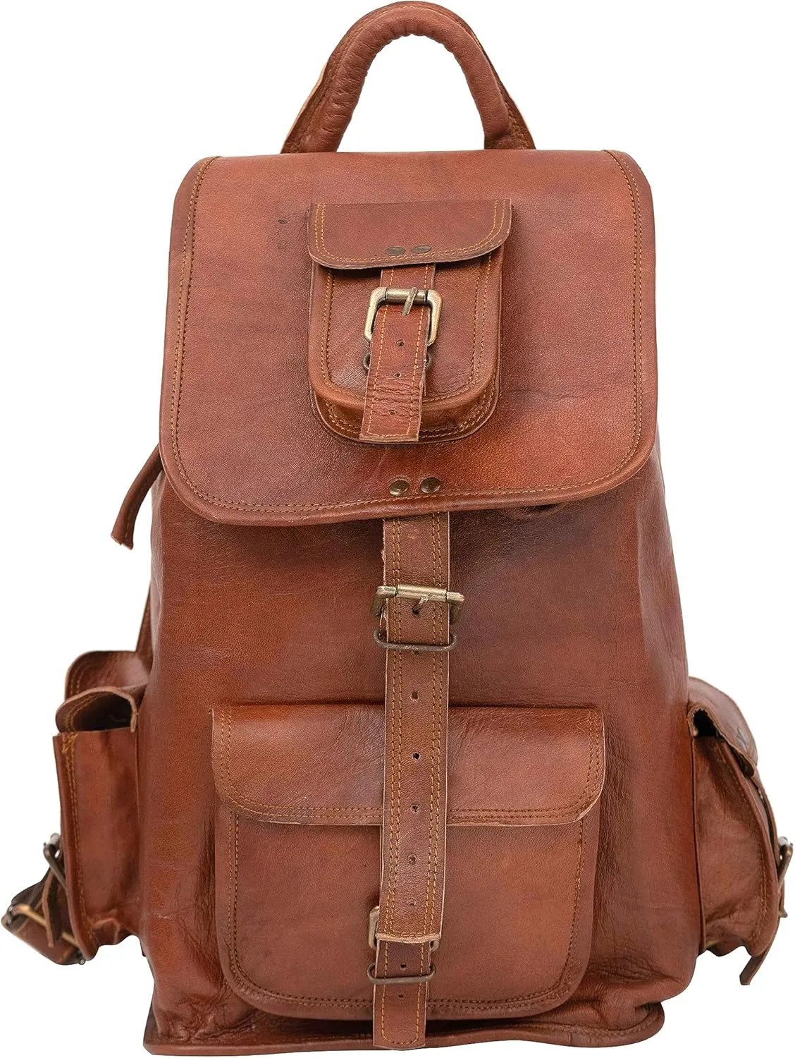 Shy Shy Let's Touch The Sky Rustic Vintage Leather Backpack Travel Rucksack knapsack Daypack Bag for Men Women Brown (22 inch)