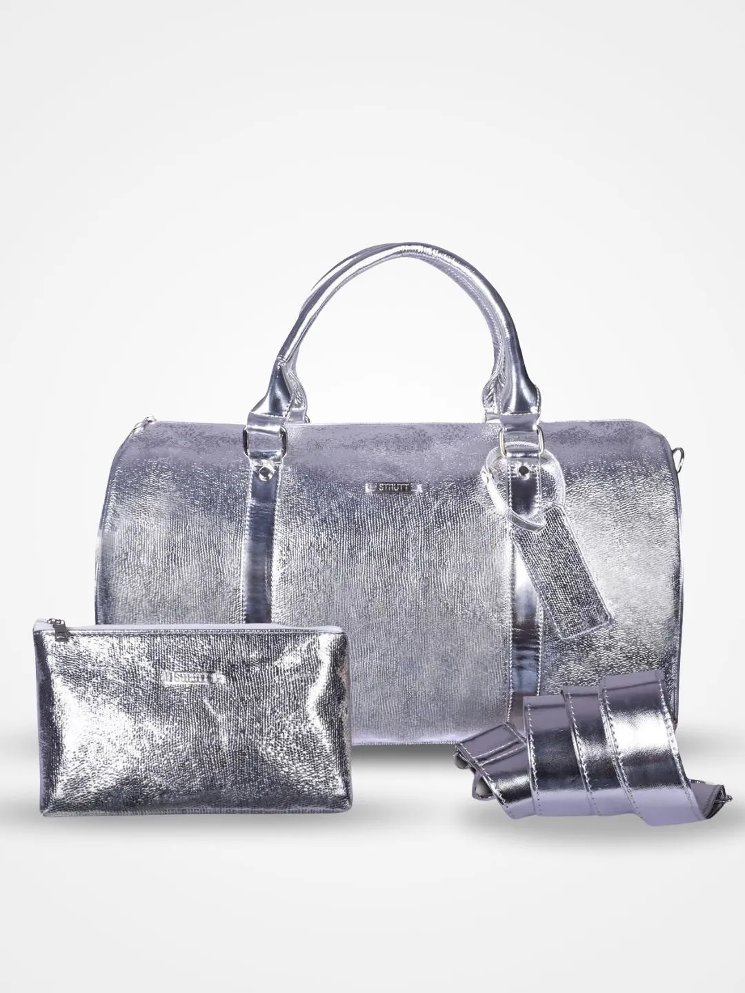 Silver cabin bag with toiletry pouch