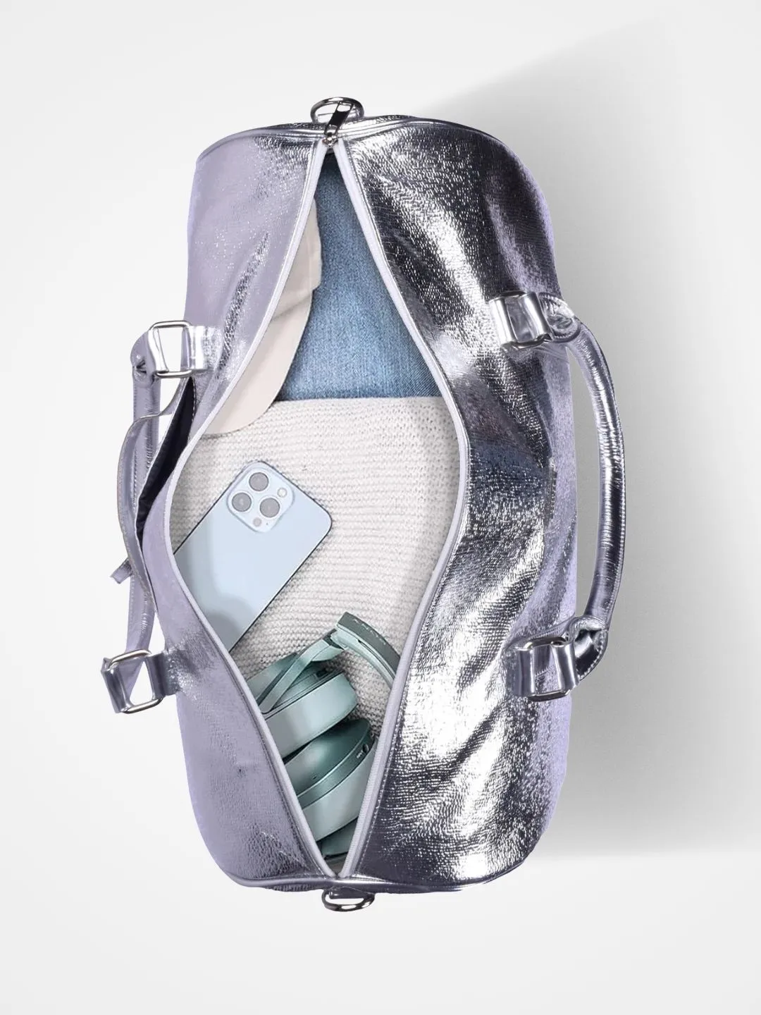 Silver cabin bag with toiletry pouch