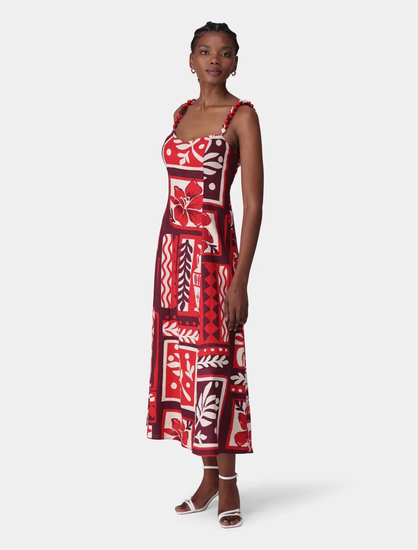 Simona Square Neck Strappy Linen Midi Dress