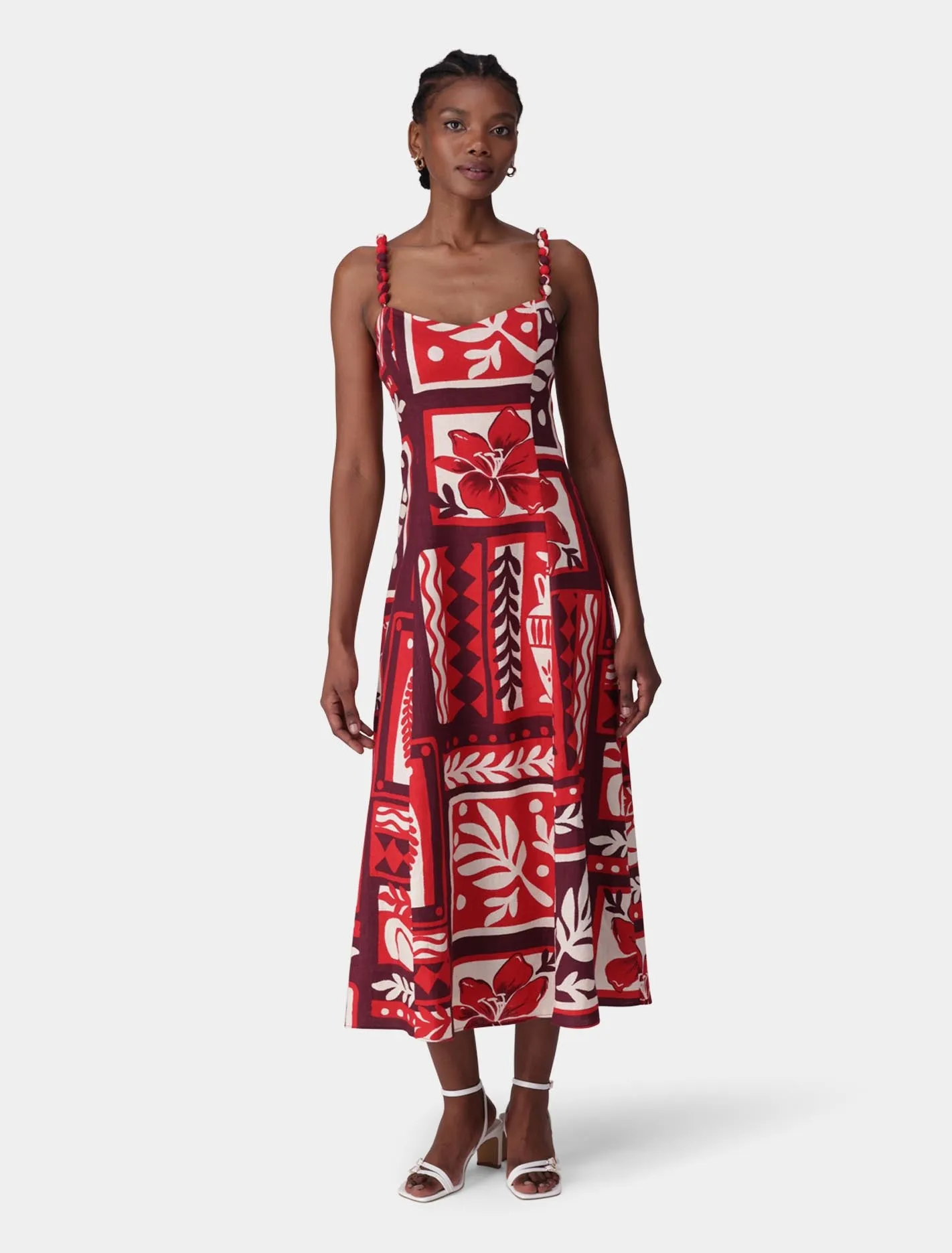 Simona Square Neck Strappy Linen Midi Dress