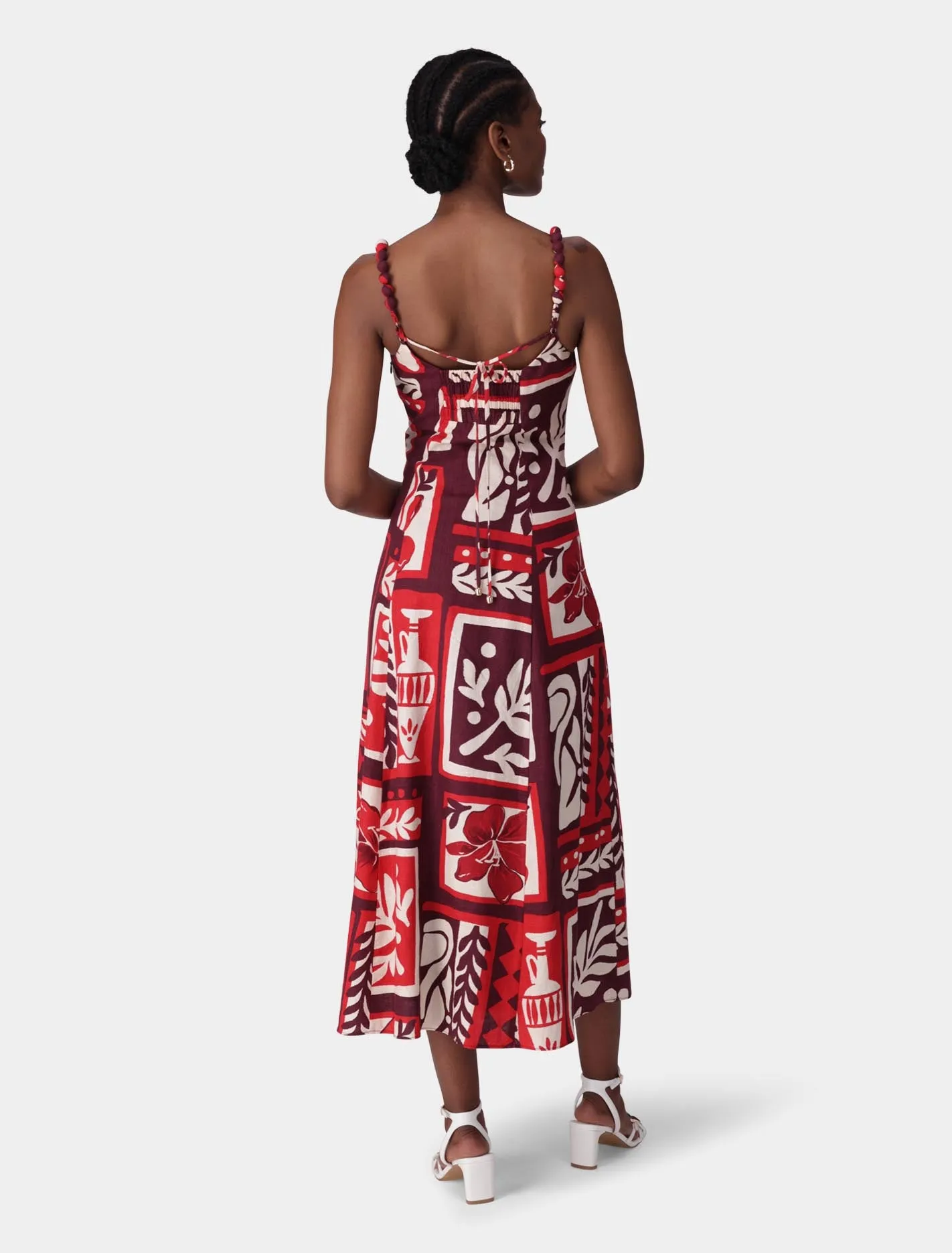 Simona Square Neck Strappy Linen Midi Dress