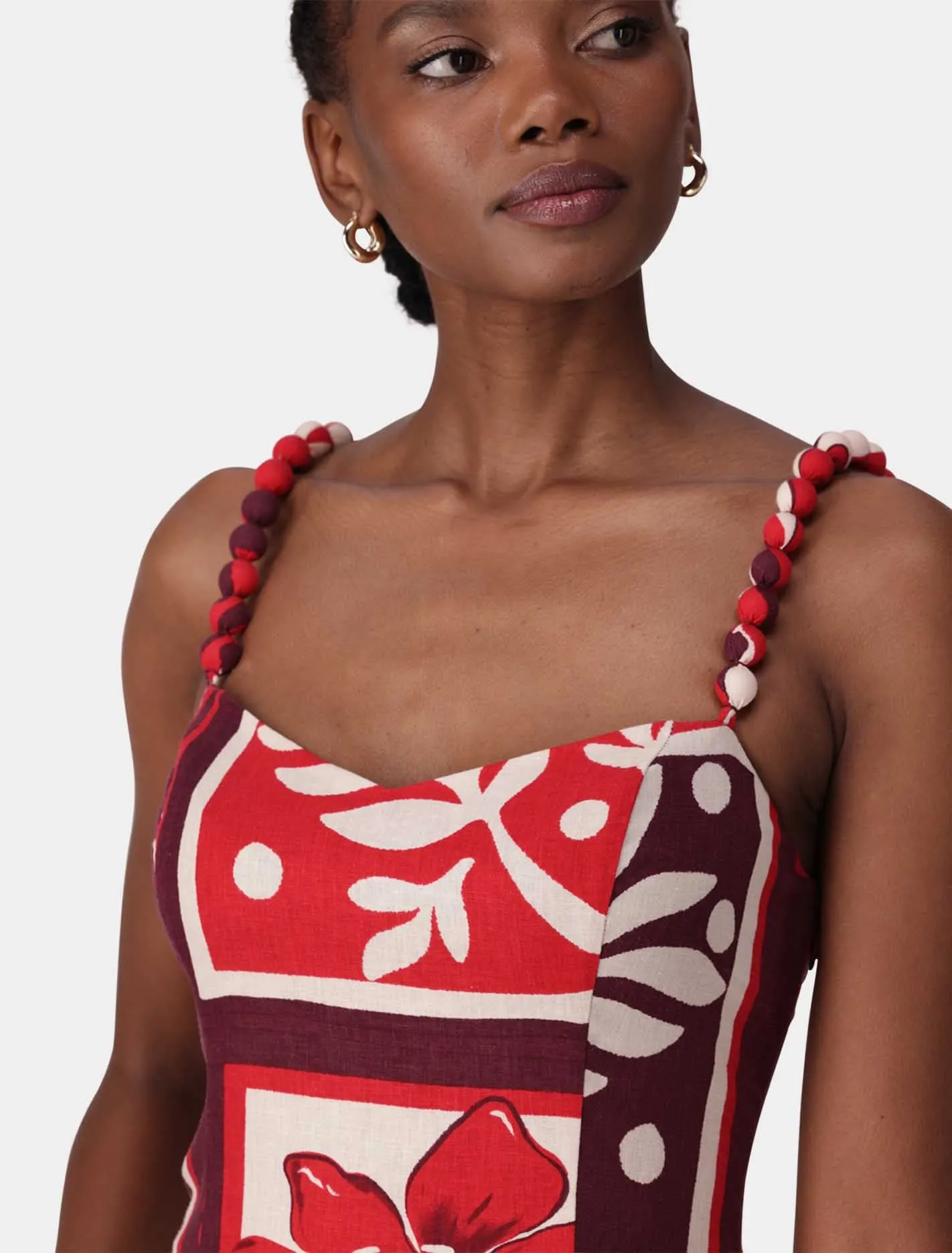 Simona Square Neck Strappy Linen Midi Dress