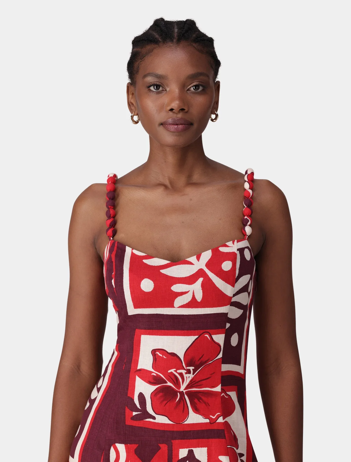 Simona Square Neck Strappy Linen Midi Dress