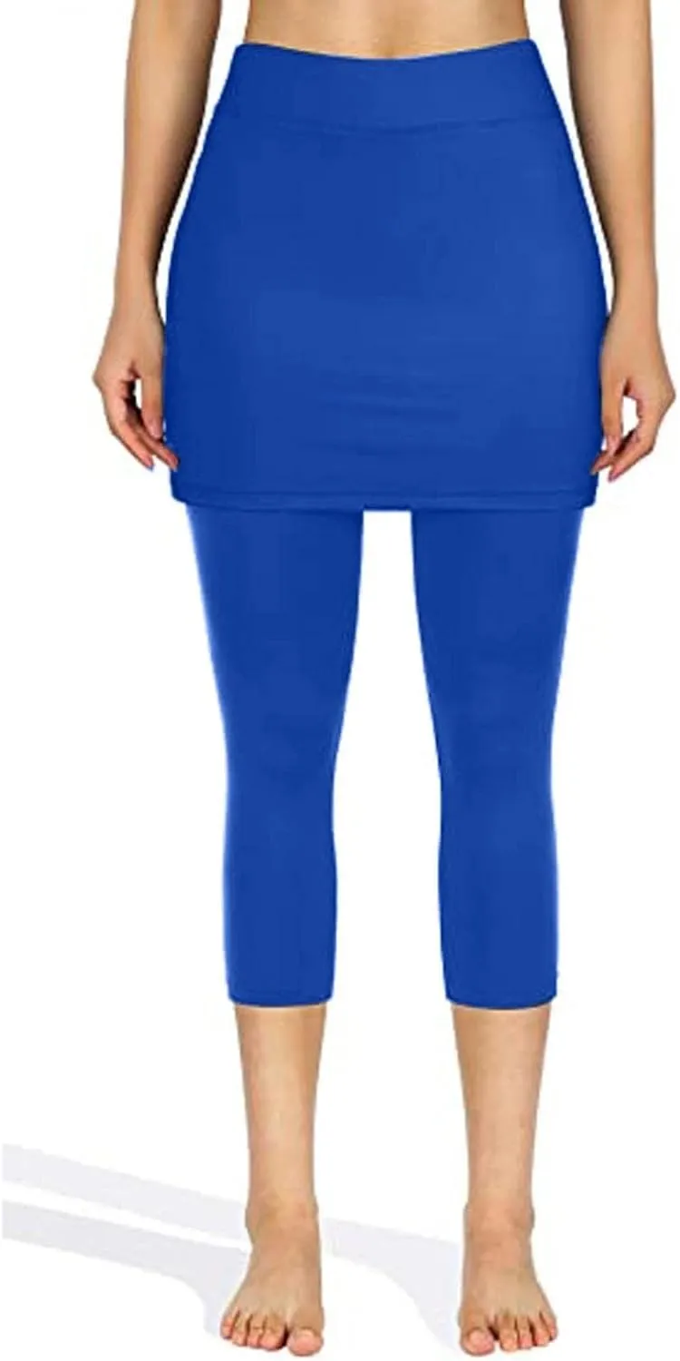 Skirted Legging for Women, Capris Legging with Skirt Workout Skirts with Pockets Yoga Pants Tennis Apparel