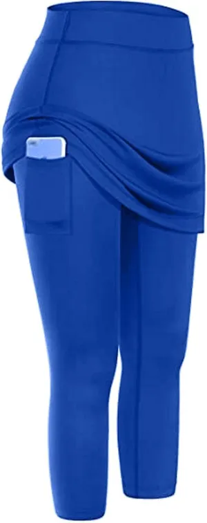 Skirted Legging for Women, Capris Legging with Skirt Workout Skirts with Pockets Yoga Pants Tennis Apparel