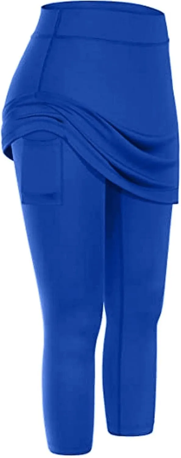 Skirted Legging for Women, Capris Legging with Skirt Workout Skirts with Pockets Yoga Pants Tennis Apparel