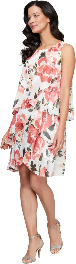 S.L. Fashions Women's Tiered Cocktail Party Dress, Wedding Guest Gown (Petite and Regular Sizes)