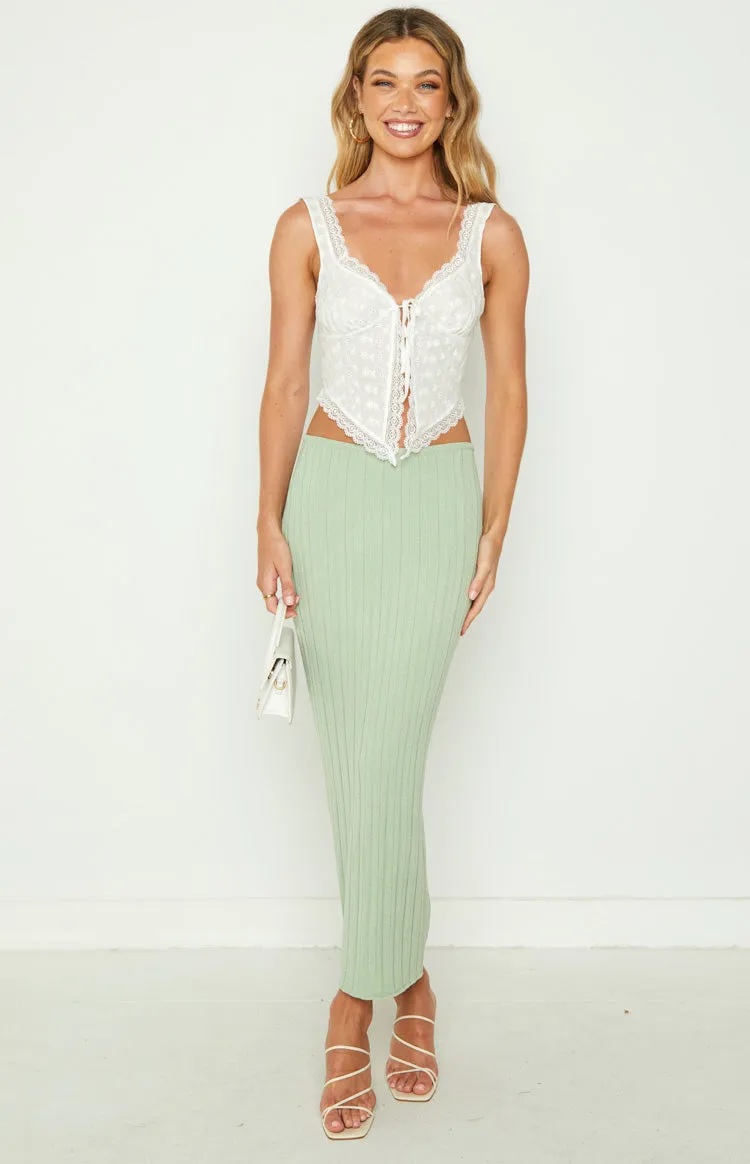 SNDYS Baha Sage Ribbed Midi Skirt