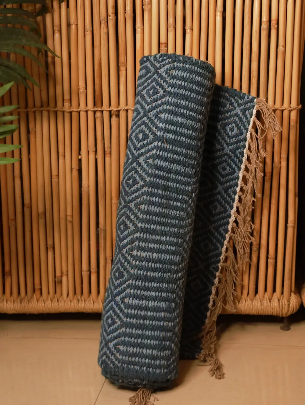 Soft Cotton Woven Yoga Mat - Blue