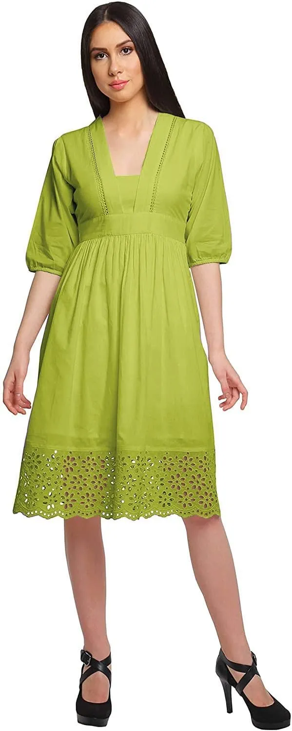Solid Midi Dress for Women Plus Size Lace Details Clothing Summer Wear