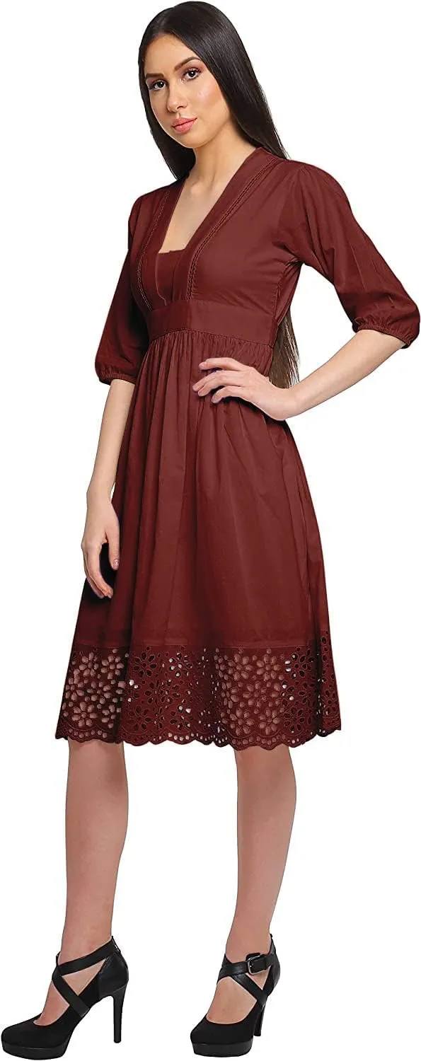 Solid Midi Dress for Women Plus Size Lace Details Clothing Summer Wear