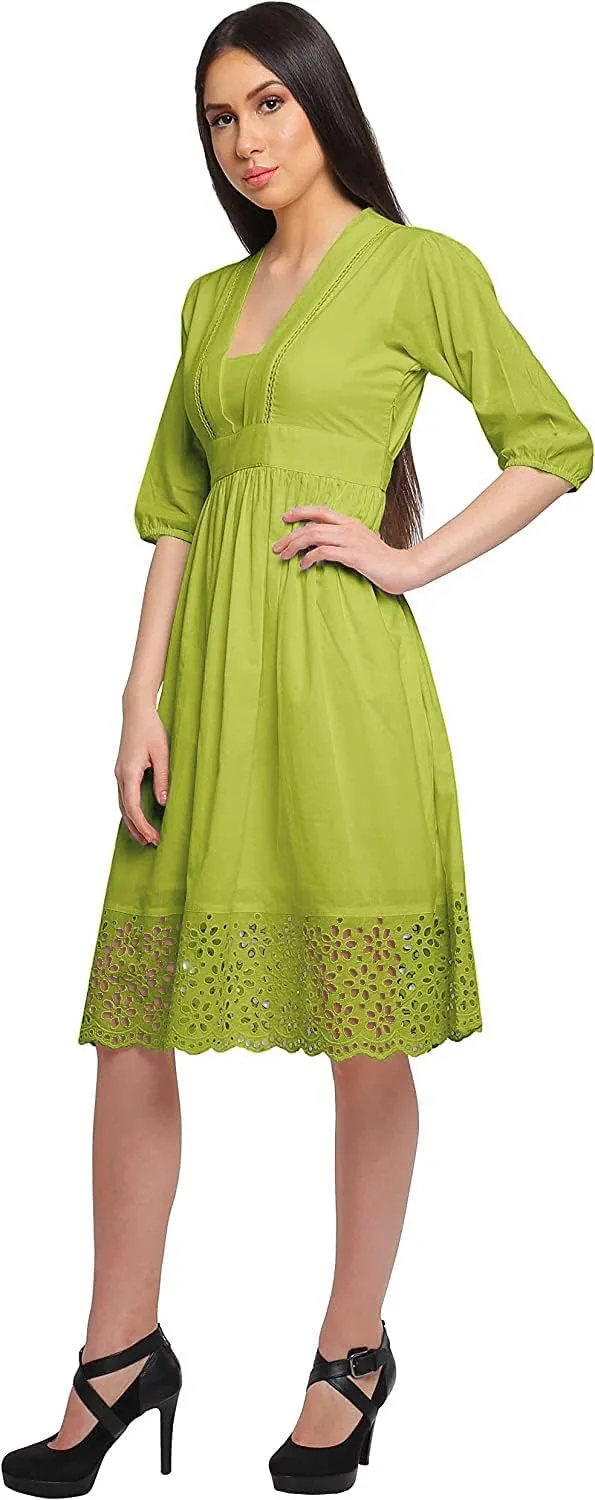 Solid Midi Dress for Women Plus Size Lace Details Clothing Summer Wear