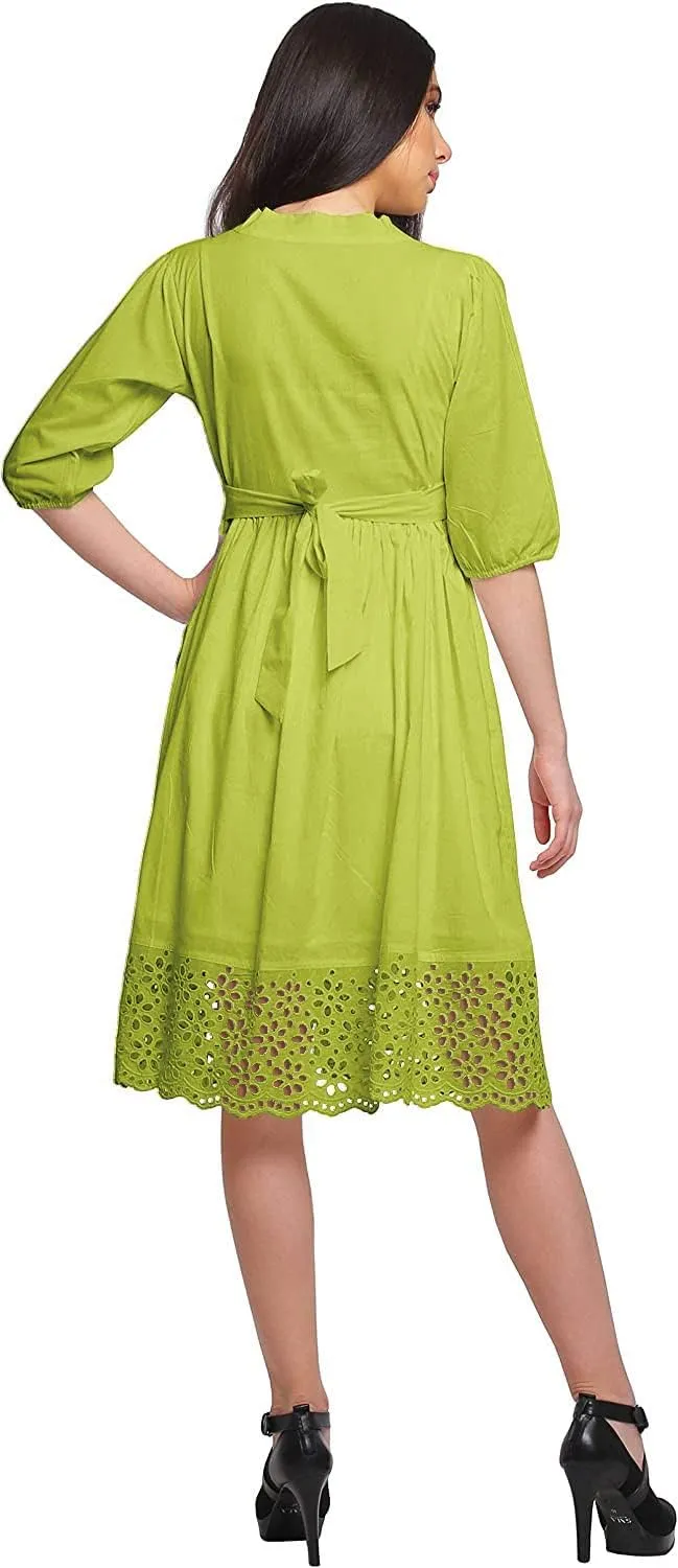 Solid Midi Dress for Women Plus Size Lace Details Clothing Summer Wear