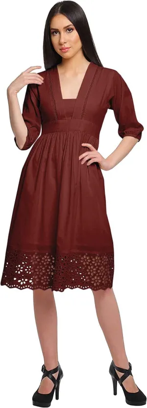 Solid Midi Dress for Women Plus Size Lace Details Clothing Summer Wear