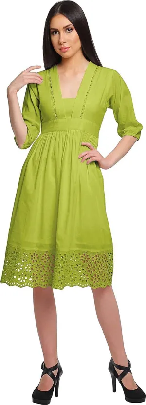 Solid Midi Dress for Women Plus Size Lace Details Clothing Summer Wear