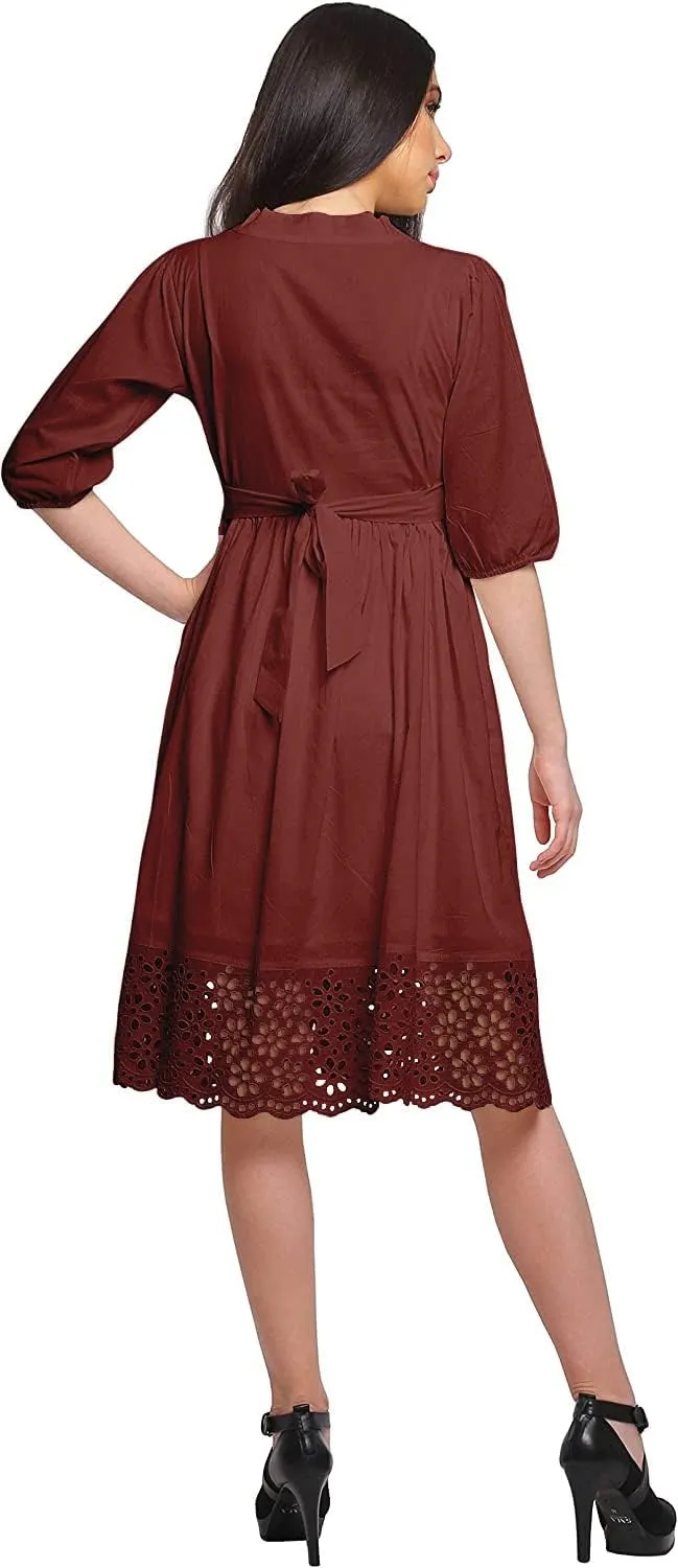 Solid Midi Dress for Women Plus Size Lace Details Clothing Summer Wear
