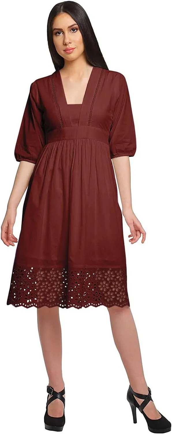 Solid Midi Dress for Women Plus Size Lace Details Clothing Summer Wear
