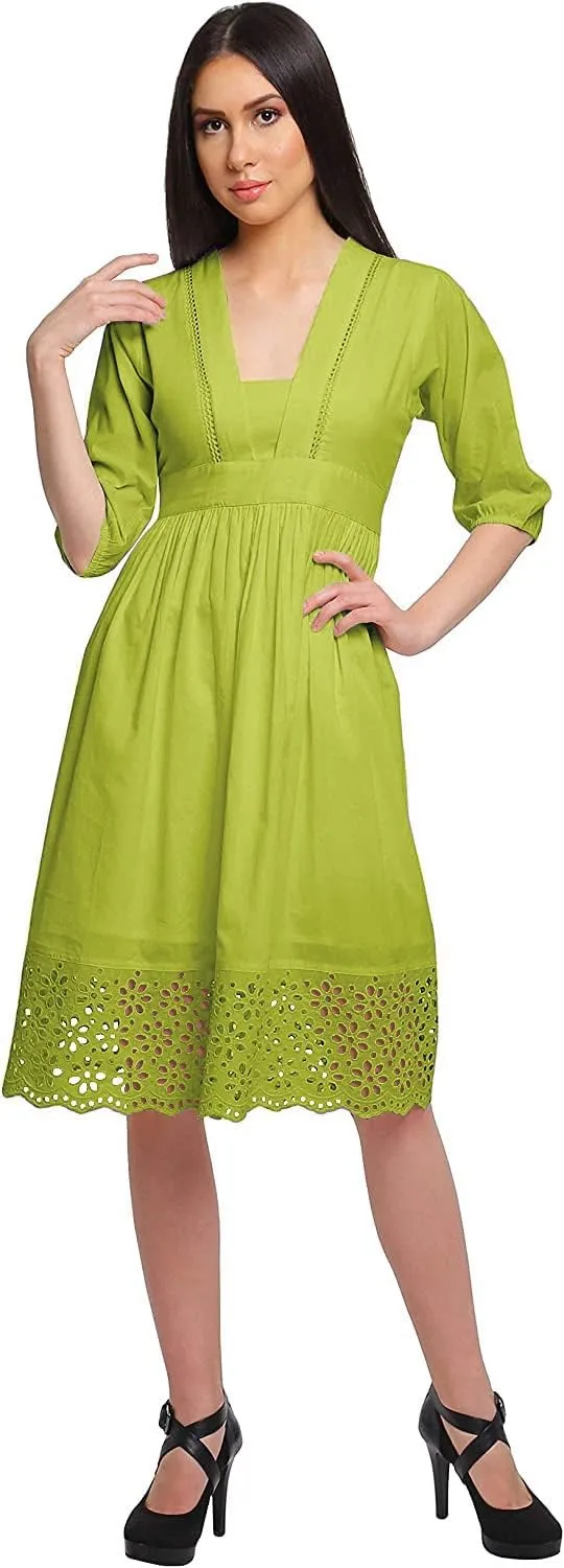 Solid Midi Dress for Women Plus Size Lace Details Clothing Summer Wear