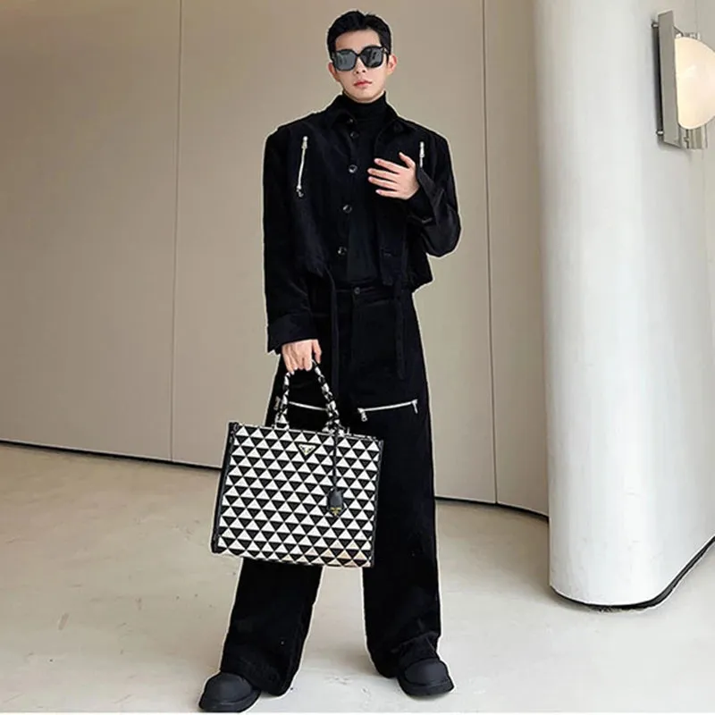 Solid with Zipper Decoration Pants Set