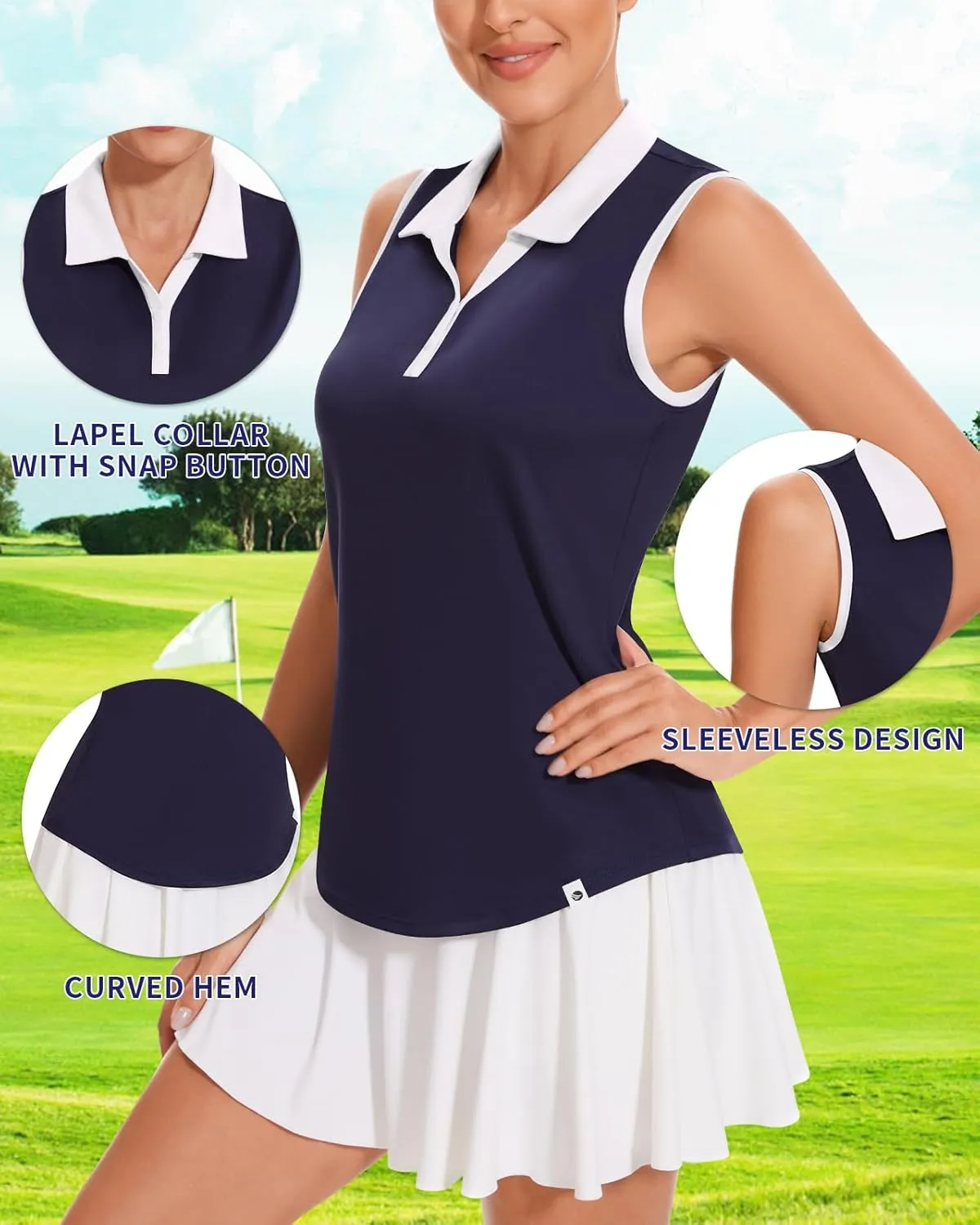 Soneven Women's Sleeveless Golf Shirts V Neck Button Golf Tank Tops Quick Dry Tennis Tops Pickleball Shirts