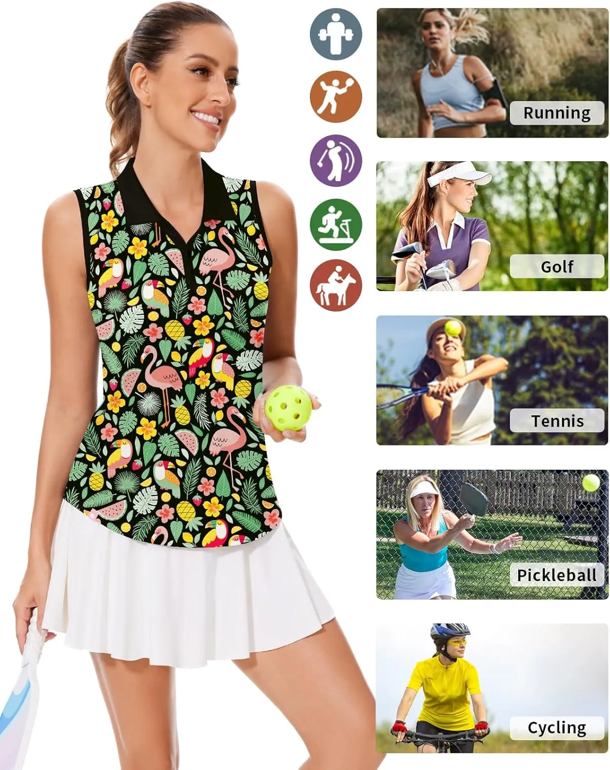 Soneven Women's Sleeveless Golf Shirts V Neck Button Golf Tank Tops Quick Dry Tennis Tops Pickleball Shirts