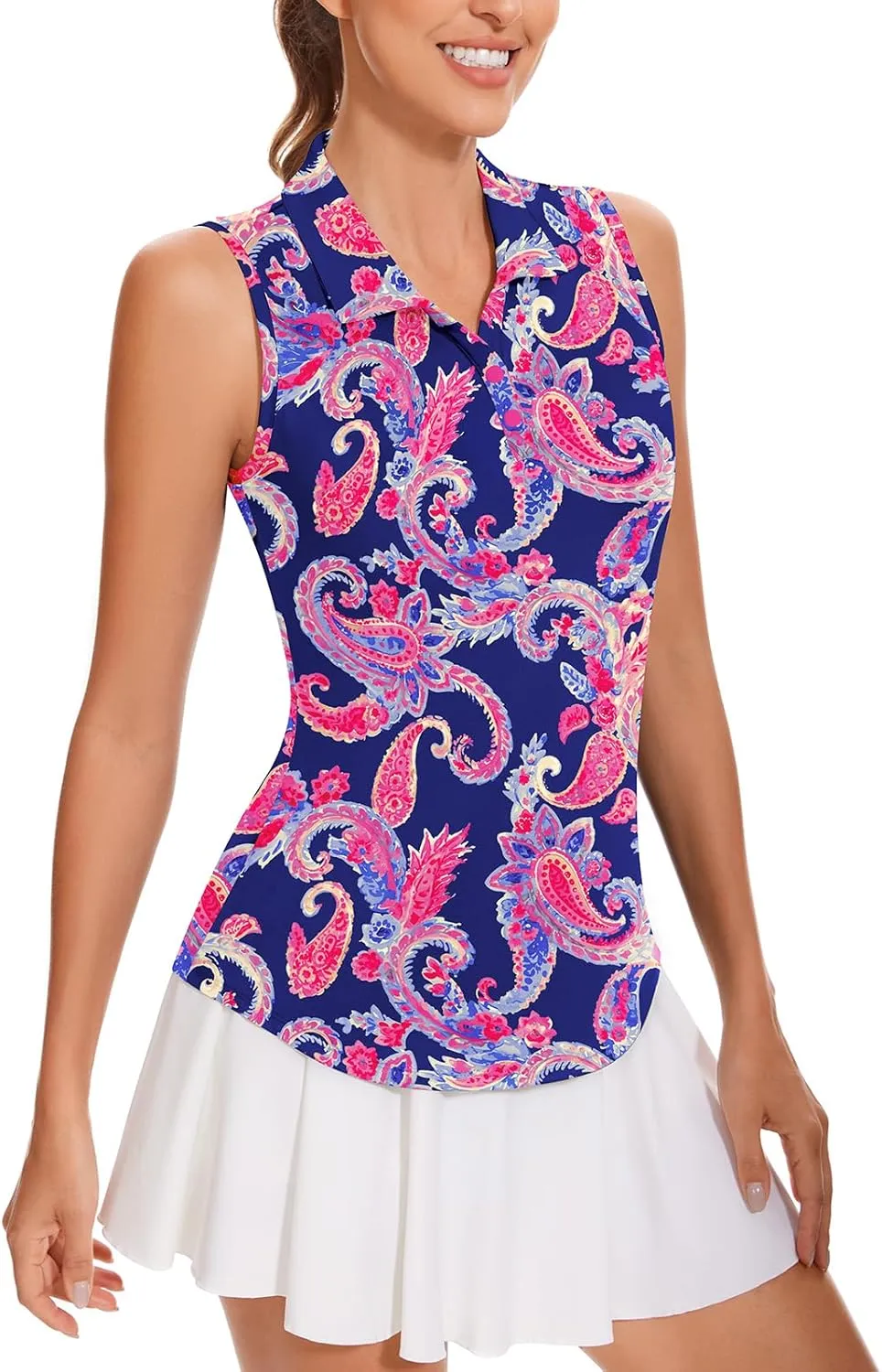 Soneven Women's Sleeveless Golf Shirts V Neck Button Golf Tank Tops Quick Dry Tennis Tops Pickleball Shirts