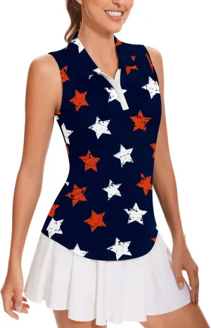 Soneven Women's Sleeveless Golf Shirts V Neck Button Golf Tank Tops Quick Dry Tennis Tops Pickleball Shirts