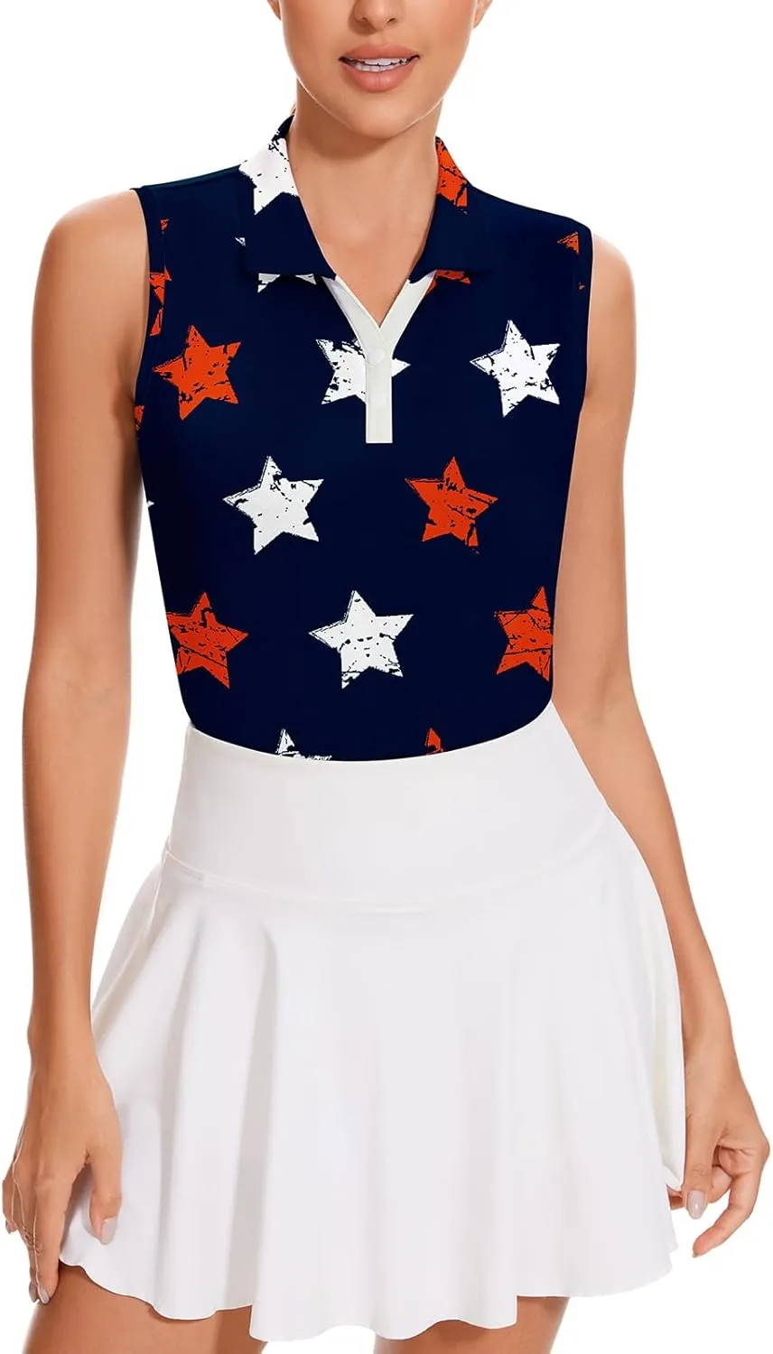 Soneven Women's Sleeveless Golf Shirts V Neck Button Golf Tank Tops Quick Dry Tennis Tops Pickleball Shirts