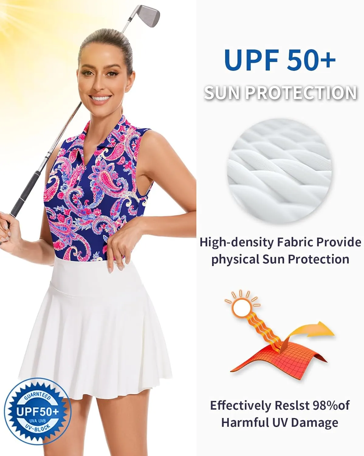 Soneven Women's Sleeveless Golf Shirts V Neck Button Golf Tank Tops Quick Dry Tennis Tops Pickleball Shirts