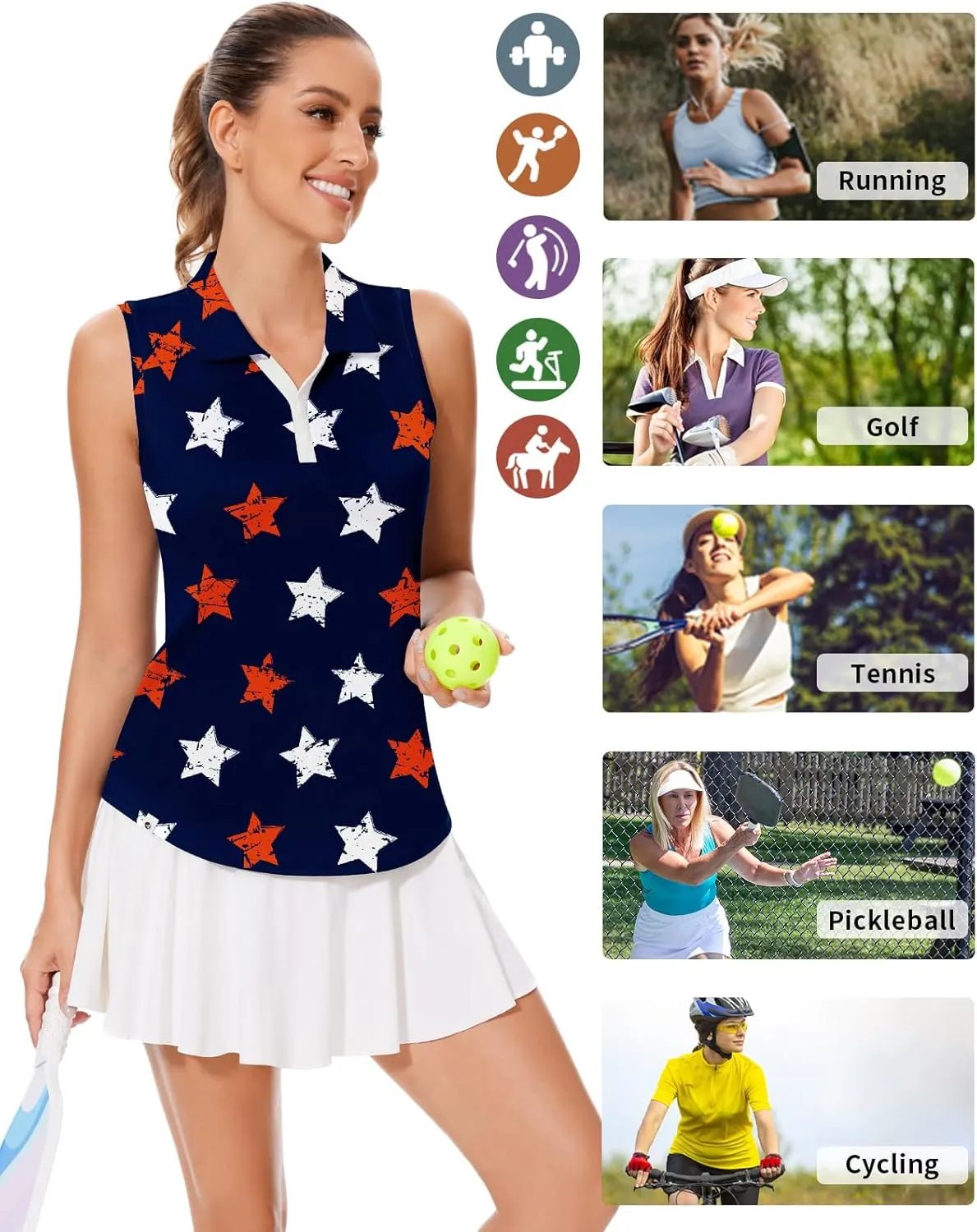 Soneven Women's Sleeveless Golf Shirts V Neck Button Golf Tank Tops Quick Dry Tennis Tops Pickleball Shirts