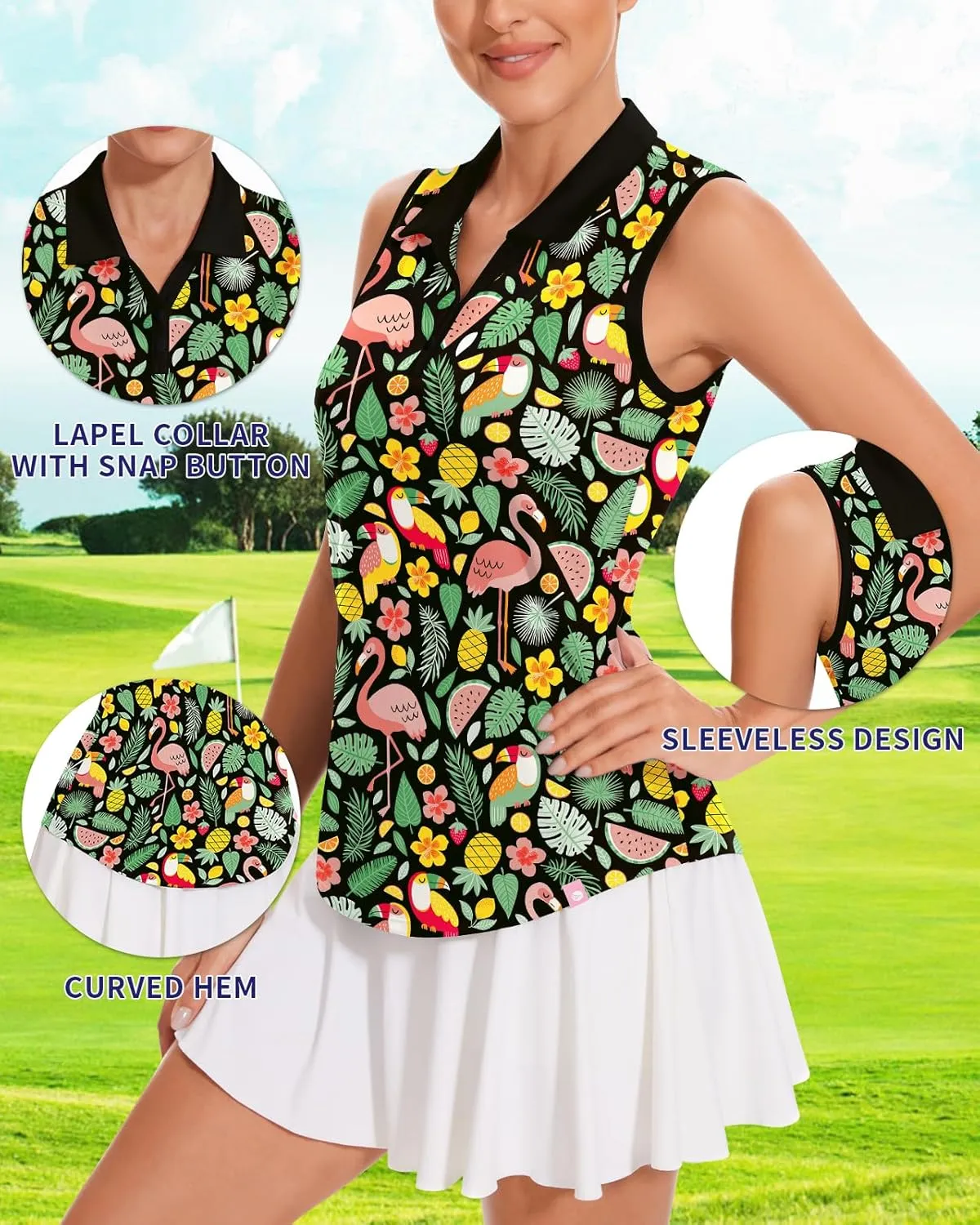 Soneven Women's Sleeveless Golf Shirts V Neck Button Golf Tank Tops Quick Dry Tennis Tops Pickleball Shirts