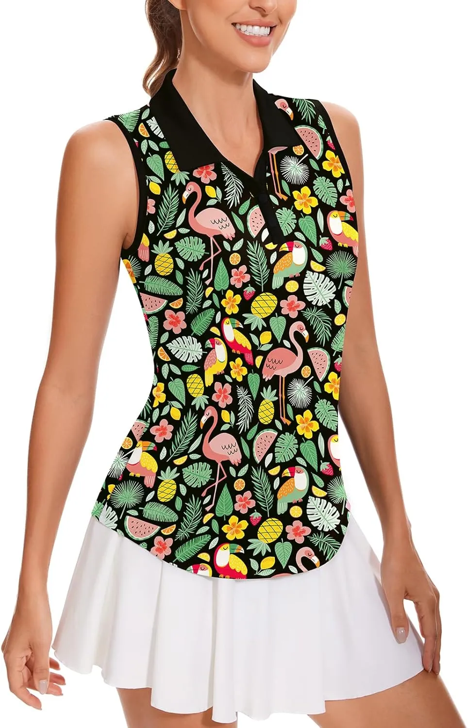 Soneven Women's Sleeveless Golf Shirts V Neck Button Golf Tank Tops Quick Dry Tennis Tops Pickleball Shirts