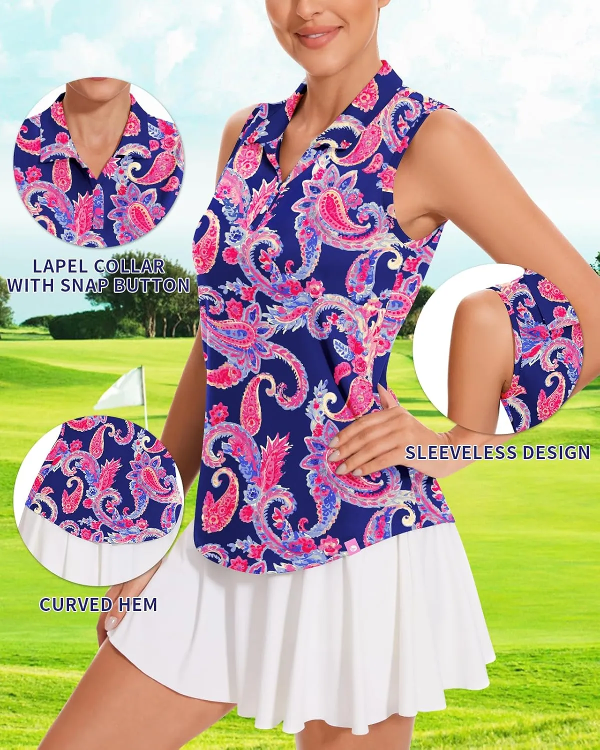 Soneven Women's Sleeveless Golf Shirts V Neck Button Golf Tank Tops Quick Dry Tennis Tops Pickleball Shirts