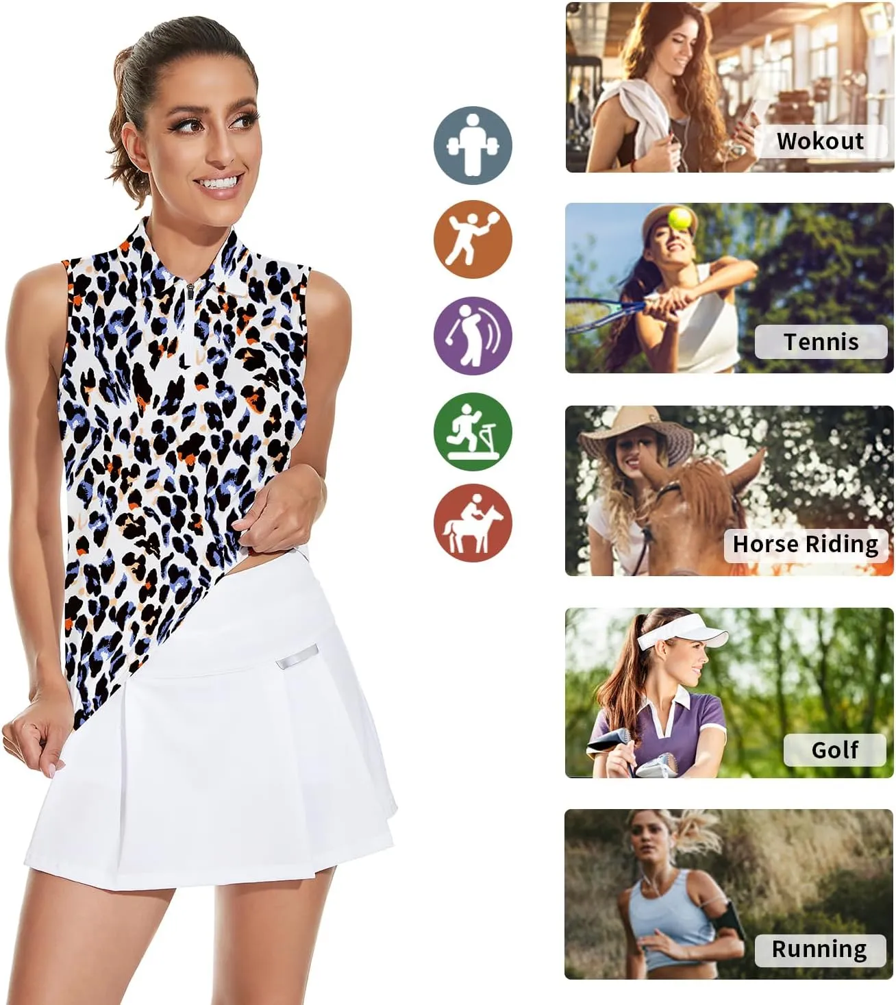 Soneven Women's Sleeveless Golf Top Floral Athletic Golf Wear Moisture Wicking Sleeveless Polo Quick Dry
