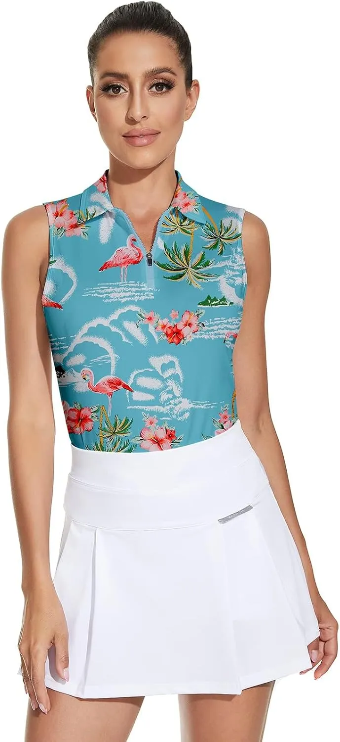 Soneven Women's Sleeveless Golf Top Floral Athletic Golf Wear Moisture Wicking Sleeveless Polo Quick Dry